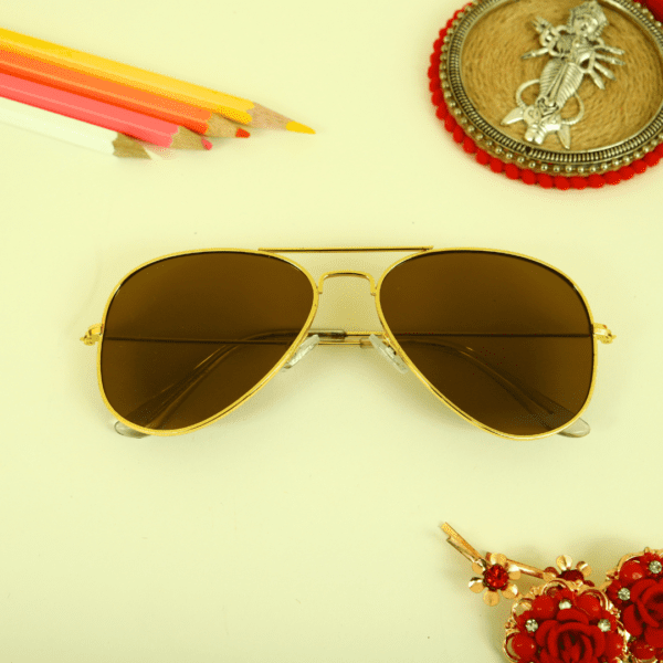 Golden Brown Aviator Full Rim Metal Unisex Sunglasses