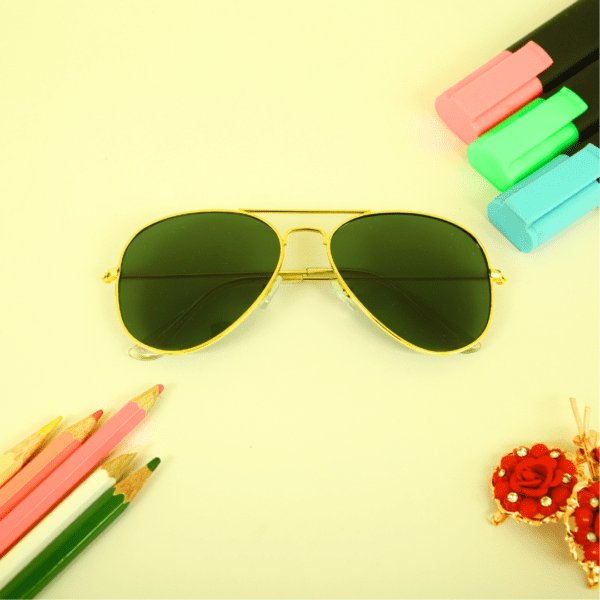 Golden Green Aviator Full Rim Metal Unisex Sunglasses